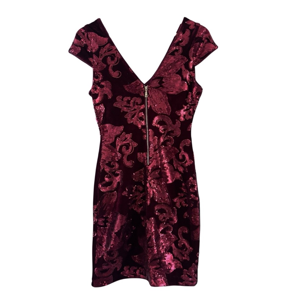 Guess Burgundy Velvet Sequin Mini Evening Dress Size 4 - Picture 11 of 17